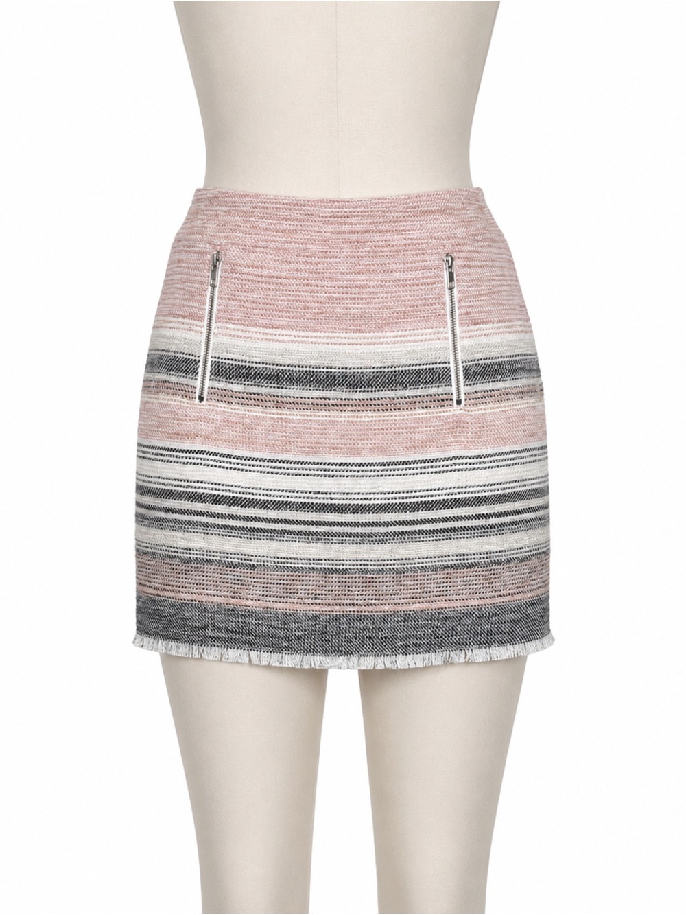 LOFT Striped Tweed Mini Skirt Size 2 – Pink Blush Zip Pocket Fringe Hem